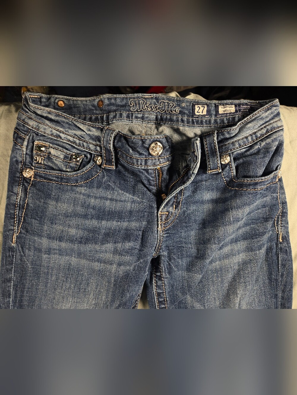 Miss Me Blue Skinny Jeans with Embellished Back Pockets - Picture 3 of 12